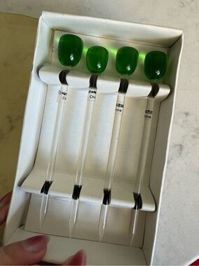 Vintage Crate & Barrel set of 4 Glass Olive Cocktail Picks Swizzle Sticks, New